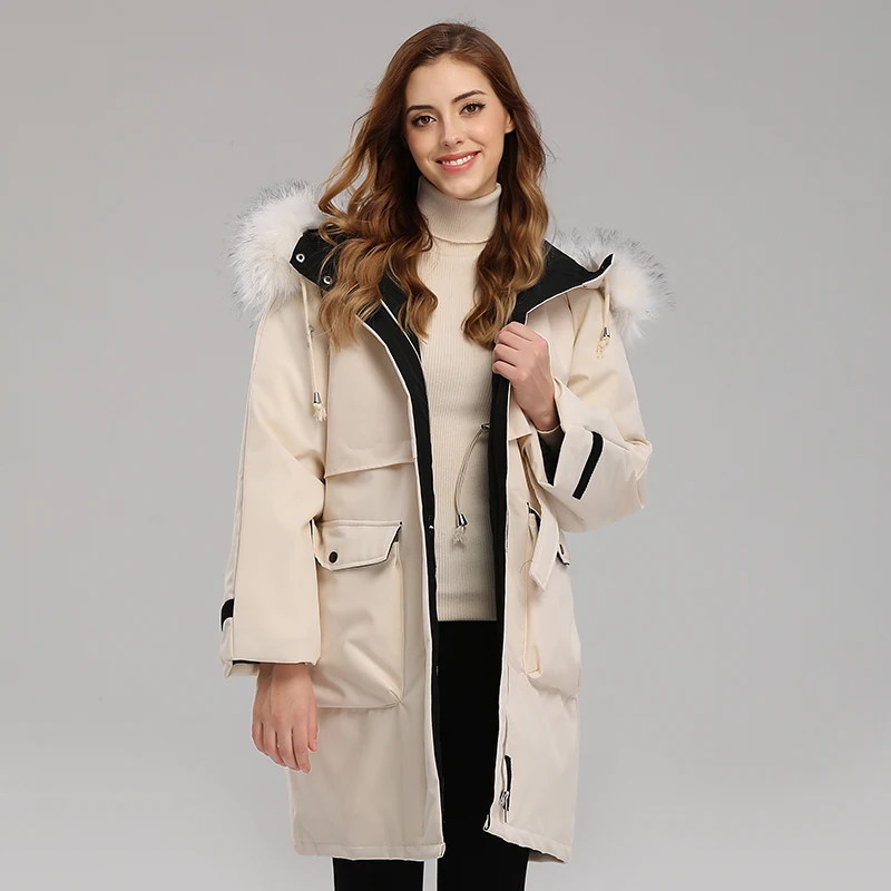 Fitaylor, Длинные пуховики, зимняя куртка для женщин, белый утиный пух, пальто с мехом, женский пояс, Завязывающийся, с капюшоном, теплый, большой размер