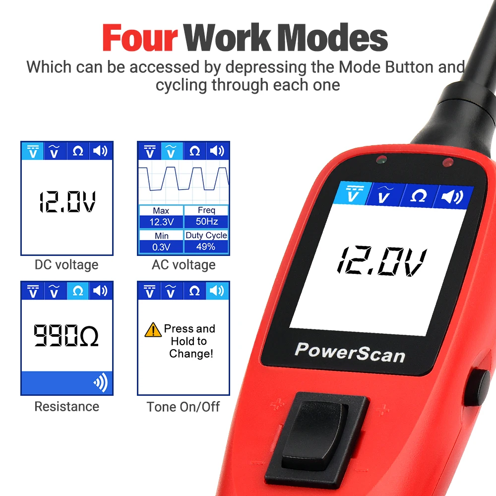 Autel PowerScan PS100 Car Electrical Circuit AVOmeter Tester 12V/24V Power Probe Kit Automotive System Battery Diagnostic Tool