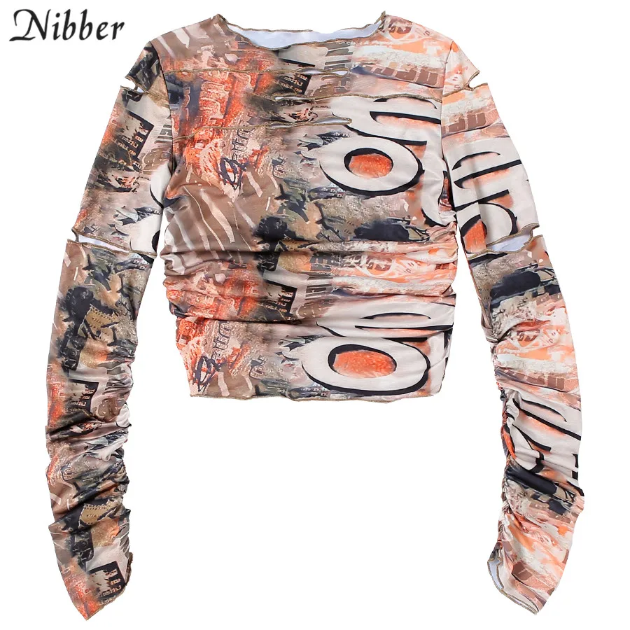 Nibber Punk Y2K Hollow Out Crop Tops Gothic Street Tee shirt For Women's Casual Basic Tees Female 2021 Summer Long Sleeve Top