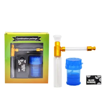 

New Glass Pipe Acrylic Smoking Smoking Grinder with Storage Stainless Steel Screen Tobacco Herbal Tube Three-Piece Set