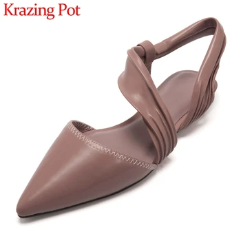 

Krazing pot 2020 European design pointed toe low heel simple style elegant lady slip on mature summer dating sandals women L3f1