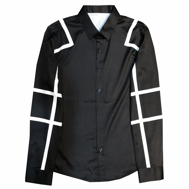 Новая мода Горячая бренд Осенняя мужская повседневная Высококачественная Легкая рубашка для ухода мужская Тонкая рубашка в Корейском стиле с принтом
