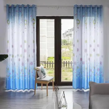 

1PC Hydrangea Wood Grain Pastoral Semi-shading Printing Semi Shading Window Curtain for Living Room Bedroom Decoration