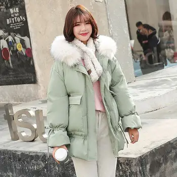 

Fake Fur Collar Parka Women Down Jacket 2019 Winter Jacket Thick Warm Coat Lady Clothing Female Cotton Padded Jacket Parkas T13