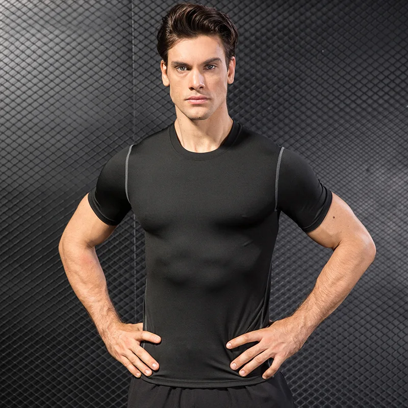Currently Available Men Summer Tight-Fit Training Suit Short Sleeve Pro Fitness Suit Quick-Dry Sports Set 1003+ 1004