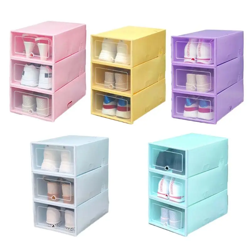 

6Pcs Plastic Shoe Box Stackable Foldable Shoe Organizer Drawer Storage Case with Clear Door Flipping Lid Ladies Men 34x24x14cm