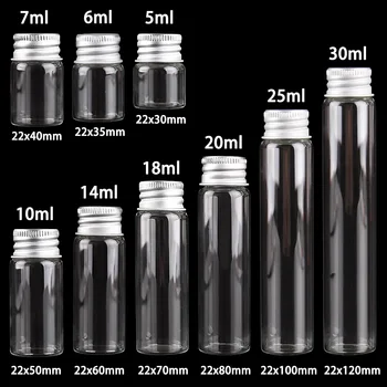 10 pezzi 5ml/6ml/7ml/10ml/14ml/18ml/20ml/25ml/30ml Bottiglie di vetro con coperchi in alluminio Piccoli mini vasetti di vetro 9 dimensioni U-pick 1