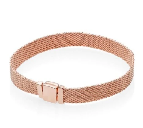 Новинка, 925 пробы, серебряный браслет, розовое золото, плетеный сетчатый Браслет для браслетов reflexions, подходит для женщин, с бусинами, очаровательные модные ювелирные изделия