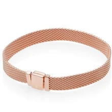 Новинка, 925 пробы, серебряный браслет, розовое золото, плетеный сетчатый Браслет для браслетов reflexions, подходит для женщин, с бусинами, очаровательные модные ювелирные изделия
