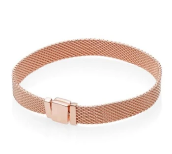 

New Original 925 Sterling Silver Bracelet Rose Gold Woven Mesh Reflexions Bracelets Bangle Fit Women Bead Charm Fashion Jewelry
