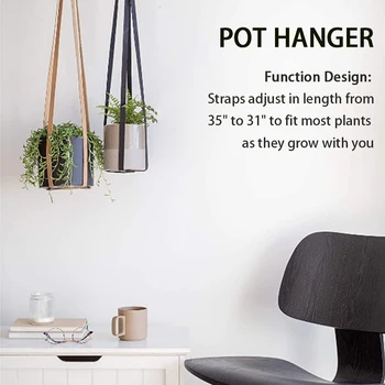 

Home Plant Hanger Adjustable Length Flexible Flower Pot Hanging Basket Wall Decoration Faux Leather Indoor Outdoor Portable