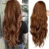 Long Mix Brown Womens Wigs with Bangs Water Wave Heat Resistant Synthetic Wigs for Women African American 1