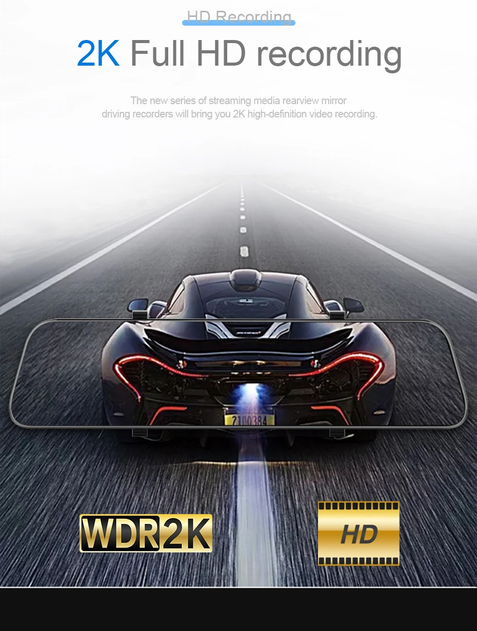 Seametal 10 Inch Rearview Dash Cam 2k HD Full Screen Front Rear Mirror DVR Dual Lens 170 Wide Angle Car Camera Dashcam 3 in 1