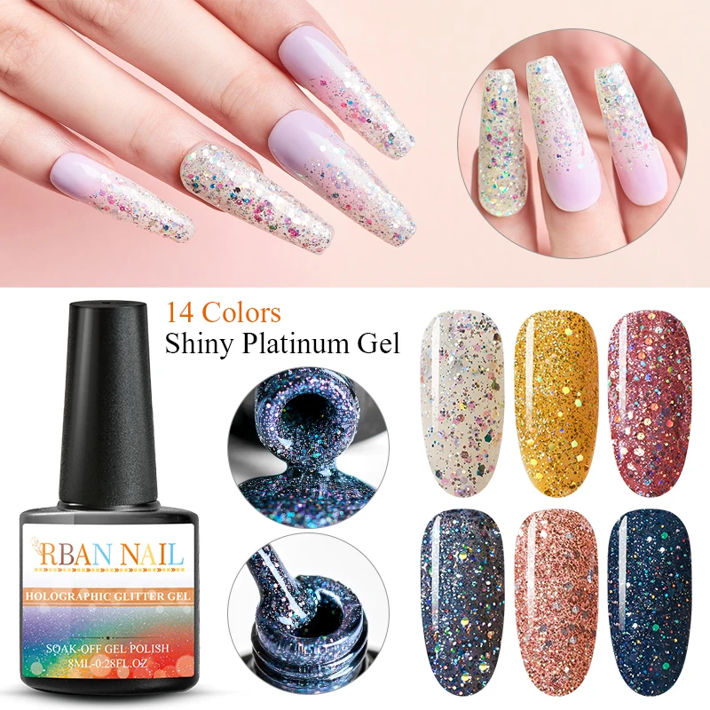 

RBAN NAIL 8 ml Glitter UV Hybrid Varnish Semi Permanent Enamel Manicure Shiny Lucky Lacquer Stamping Base Top Coat New