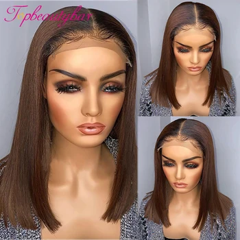 

Ombre 13X6x1 Lace Front Human Hair Wigs For Black Women 180% Straight Short Bob Wigs Brown Brazilian Lace Frontal Wig Preplucked