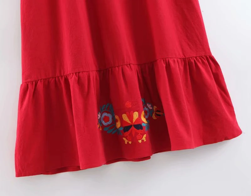 Винтажное шикарное женское богемное праздничное цветочное вышитое женское платье-миди льняное хлопковое платье с расклешенными рукавами и v-образным вырезом vestidos