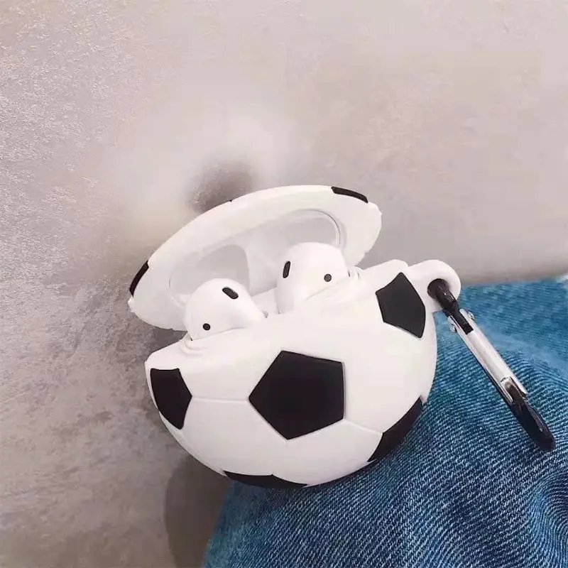 

Unique Basketball Football Pattern Soft Silicone Protective Case Shockproof Cover Skin Protector with Carabiner for Airpods 1/2