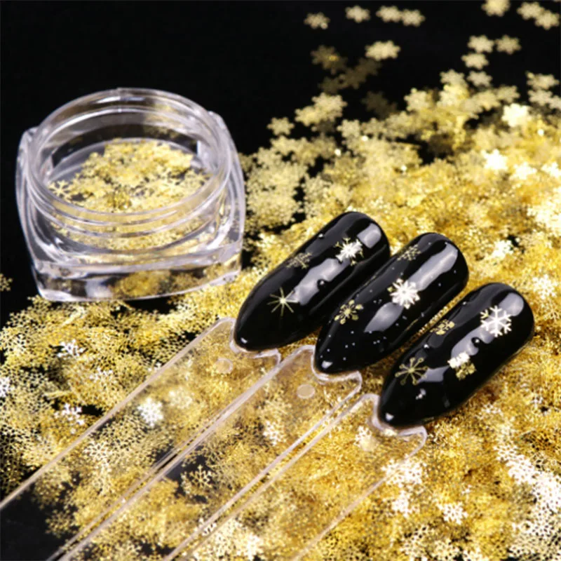 Zziell 1 Box Mixed 3D Metal Snowflake Piece Nails Sequins Winter Christmas Hollow Nail Art Decorations Accessories | Красота и