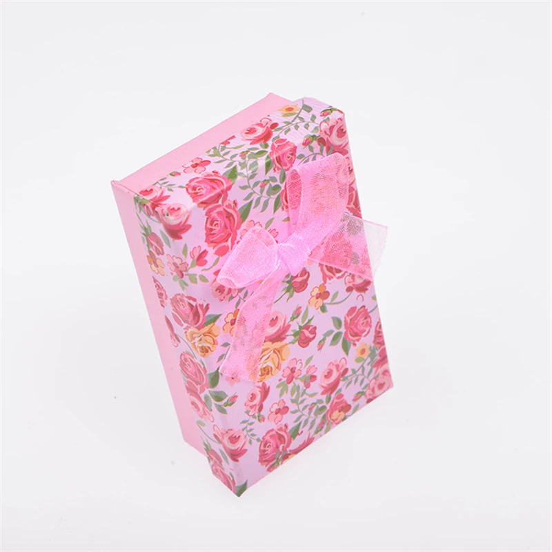 8*5 см бумажная Подарочная коробка для ювелирных изделий ожерелье браслет серьги Роза цветочный узор бант вечерние подарочная упаковка коробка дисплей 1 шт
