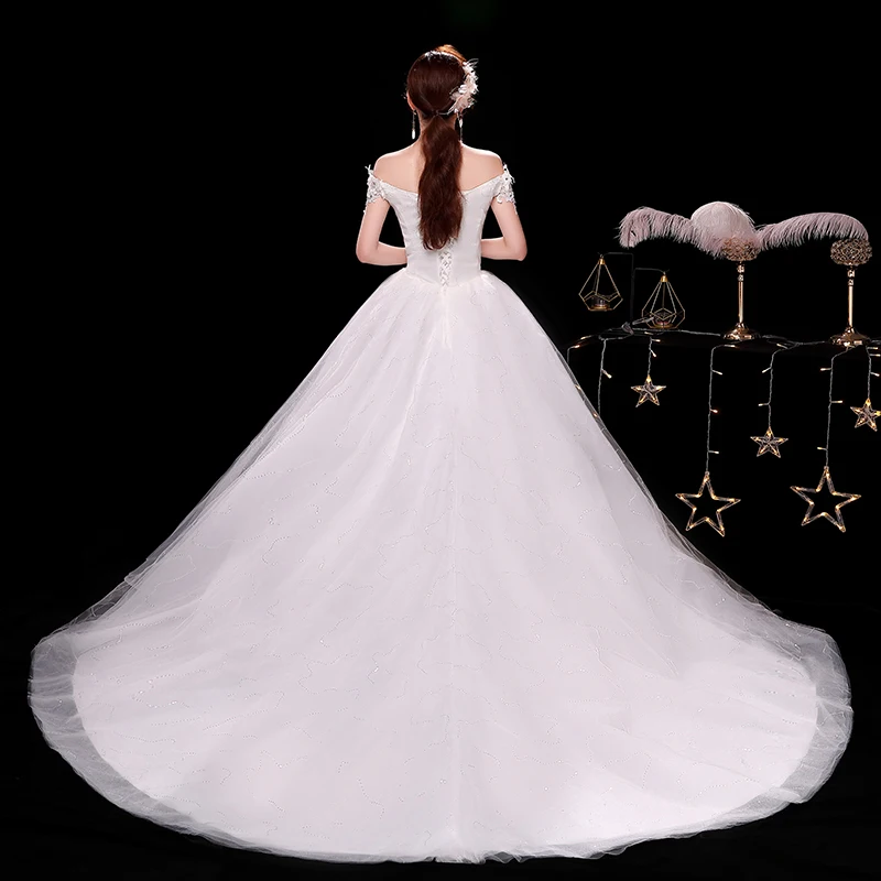 Новейшая модель; Robe De Mariage Grande поезд свадебное платье кружевной вырез лодочкой с открытыми плечами бальное платье в стиле принцессы; большие Размеры Винтаж невест