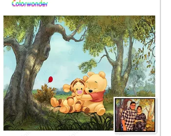 

Winnie Pooh 1st Birthday Party Backdrop Cartoon Green Tree Forest Red Balloons Baby Shower Newborn Photography Background Banner