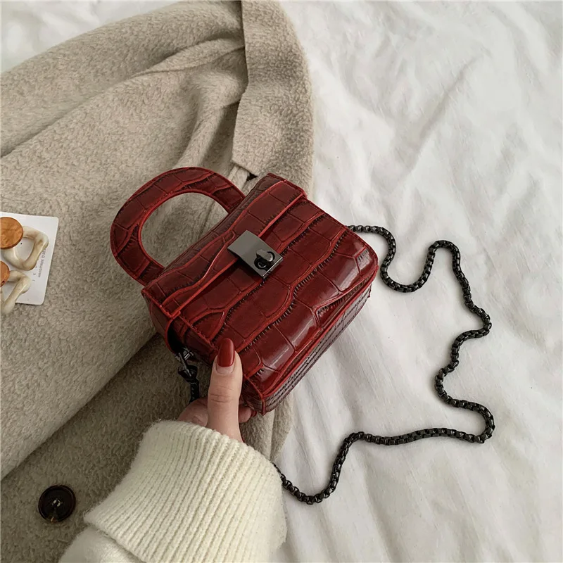 

Women Handbag 2020 New mini Brand Designer Fashion Chain Crocodile Pattern Crossbody Messenger Bag Small Square Shoulder Bag