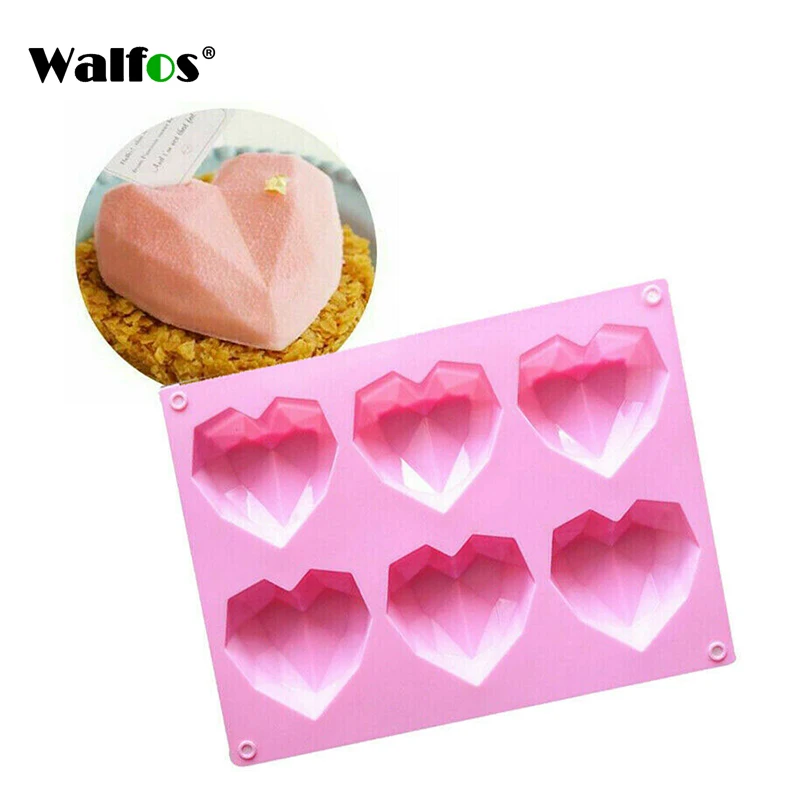 

Walfos 3D DIY Silicone Love Cake Moulds 6 Cavity Diamond Love Heart Fondant Decorating Tools Chocolate Pastry Molds Baking Tools