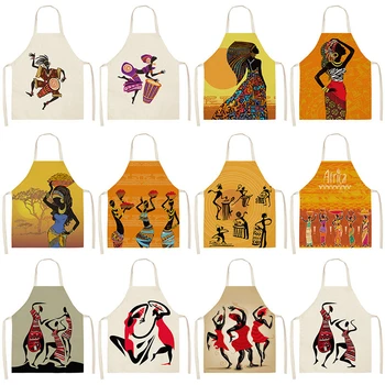 

African style Kitchen Aprons for Women Cotton Linen Bibs Household Cleaning Pinafore Home Cooking Apron 53*65cm WQL0196