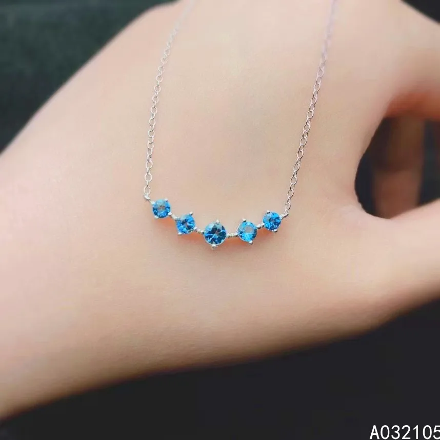 

KJJEAXCMY fine jewelry 925 sterling silver inlaid Natural London blue topaz Women's fresh small round gem pendant necklace chain