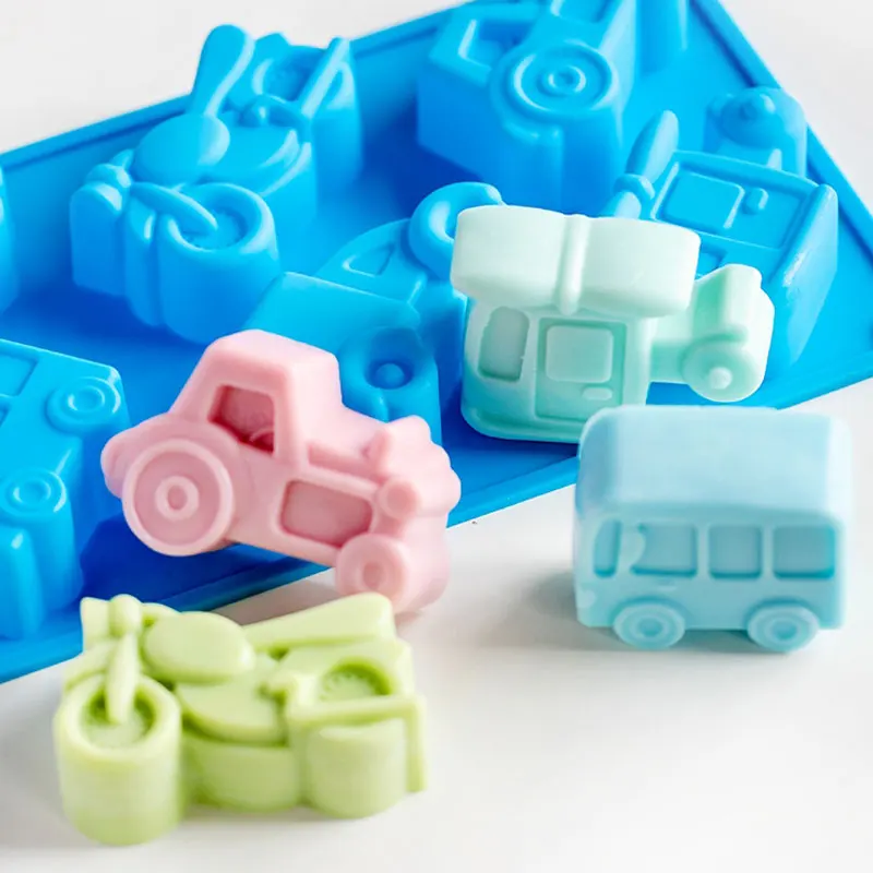 6 Cavity Vehicles Car Soap Mold Cars Shape Craft Art Silicone Molds For Soap Cake Chocolate Making Cute Cars Theme Craft Molds silicone soap molds