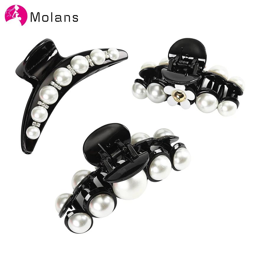Molans Chic Pearls Flower Hair Claws Ivory Pearl Rhinstones Beading