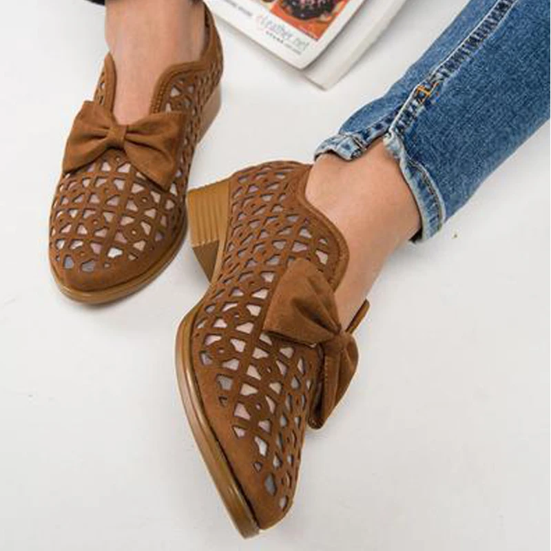 

2020 New Fashion Bowtie Pointed Toe Women Flats Spring Shoes for Woman Platform Slip on Loafers Leather Drop Shipping 35-43