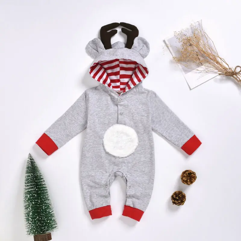 Emmaaby/Рождественские Комбинезоны для маленьких мальчиков и девочек 0-18 месяцев, комбинезон с длинными рукавами и рисунком рога, комбинезон, комплект одежды