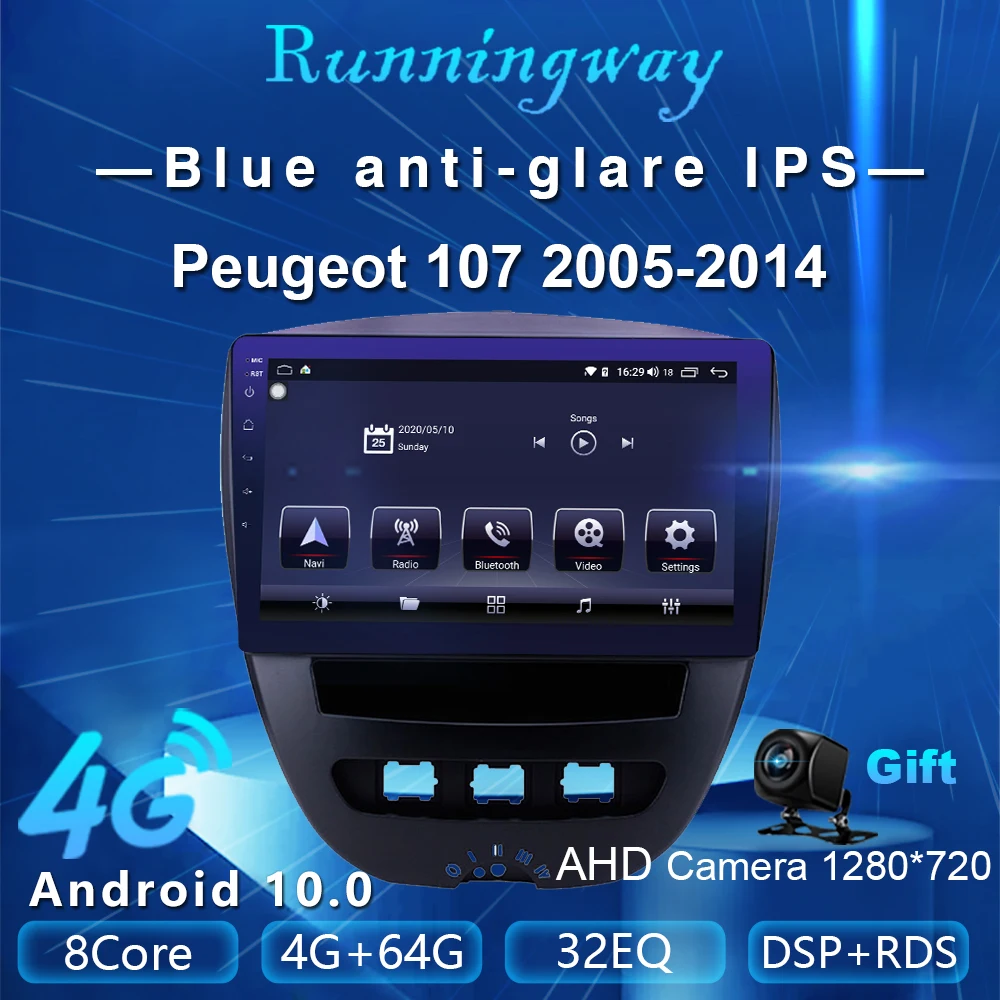 Runningway Android 107 5G автомобильный DVD плеер для Peugeot 2005 Toyota Aygo 2014 4G + 64G радиоприемник