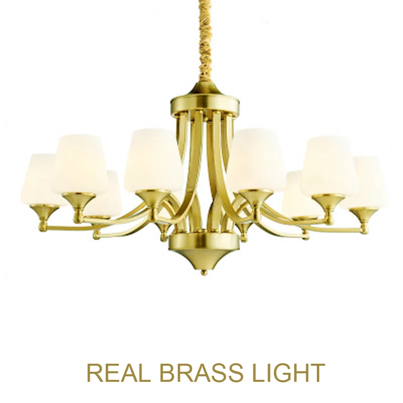 

European American brass copper pendant light lamp LED hanging light fixture modern white glass 3 6 8 lights golden pendant lamp