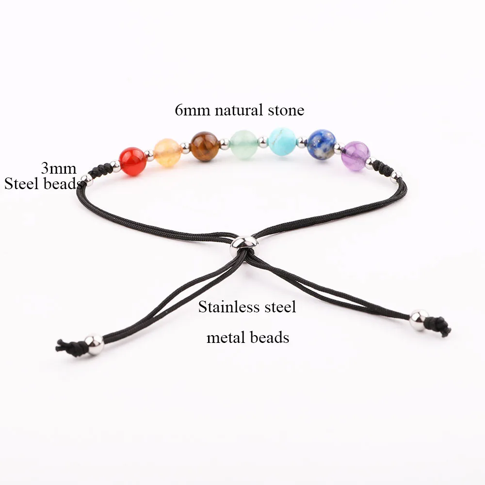 JARAVVI New Style Natural Stone 7 Chakra Beads Handmade Stainless Steel Adjustable Bracelet Women Jewelry Gift - Image 2