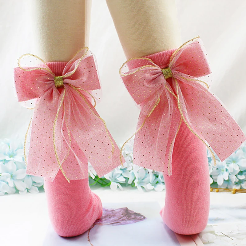 Calcetines de algodón para niños de 0 a 8 años, calcetines hasta la rodilla para niños pequeños, calcetines para niñas con lazos grandes, calcetín de tubo largo suave para bebé