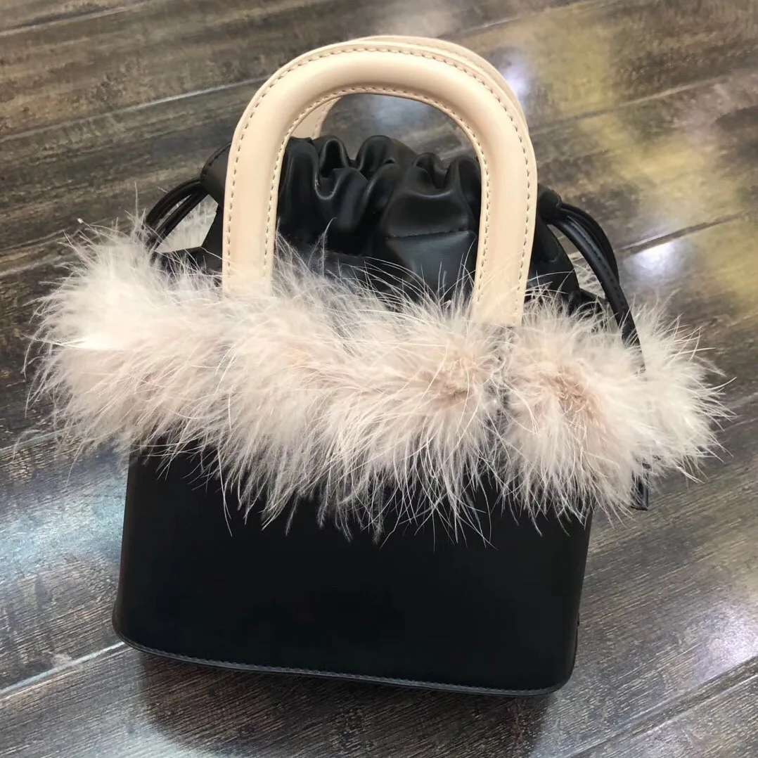 

NEW Fur Hair Messenger Shoulder Hand Bag Famous Brand Women Tote Bag Natural Pu Leather Ladies Handbag Picotin Lock Bucket Bag