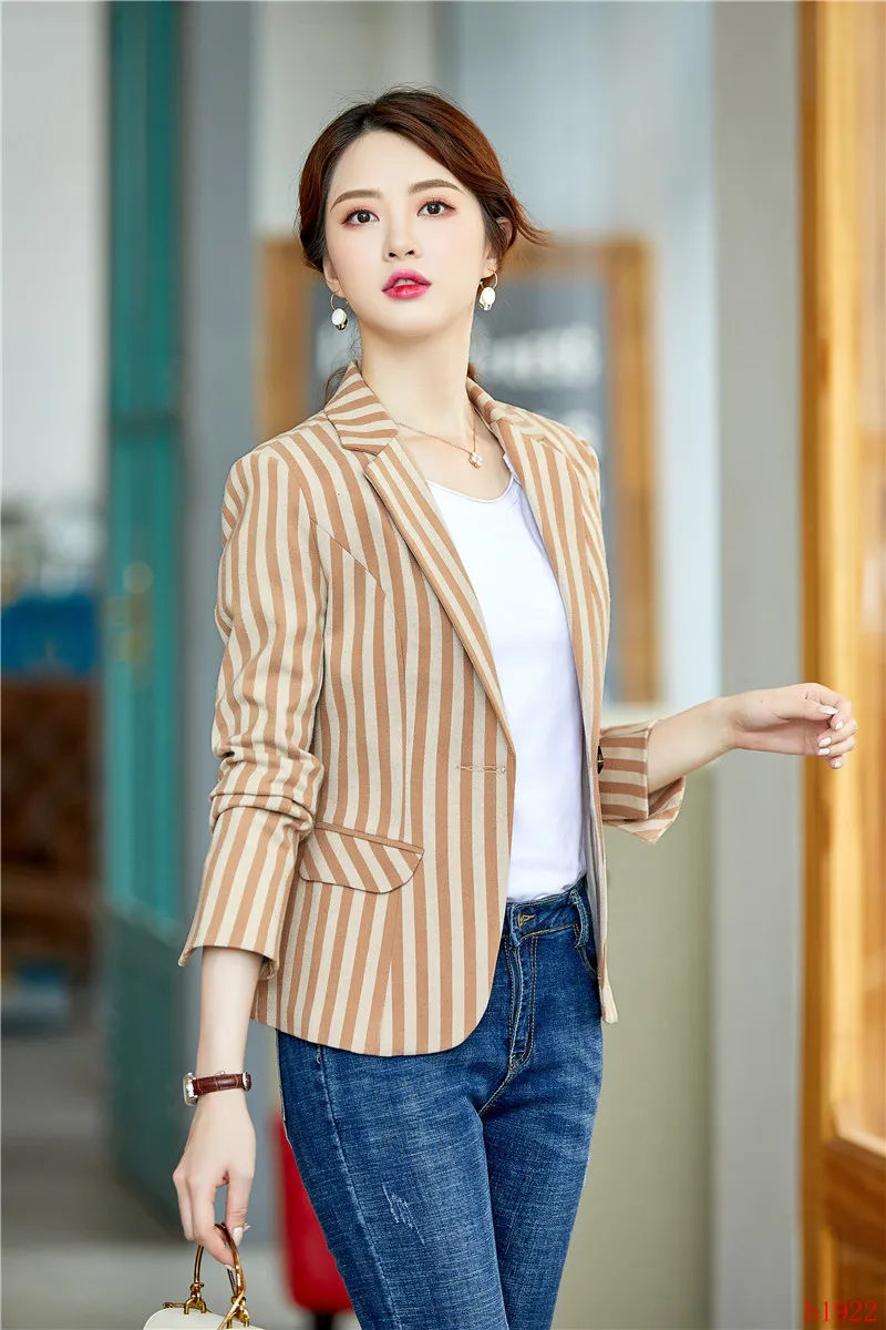 Ladies Casual Blazers Women Outerwear Jackets Slim Striped Female Work Wear Clothes Fashion OL Styles