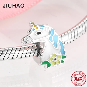 

Lucky colorful Enamel Unicorn Stopper Spacer Beads 925 Sterling Silver Bead Fit Original European Charm Bracelet Jewelry making