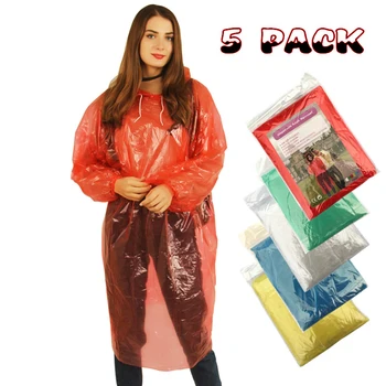

5PC Unisex Disposable Raincoat Adult Emergency Waterproof Hood Poncho Travel Hiking Camping Rain Coat Raincoat