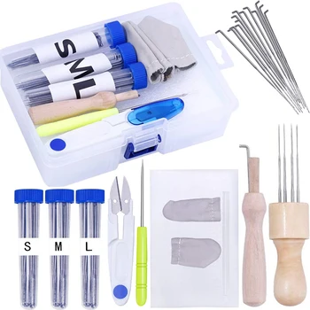 

LMDZ 72Pcs Needle Felting Kit,8 Holder,Needle Felting Foam,Awl,Glue Stick,Fingercots,Scissors and Other Felting Supplies for DIY