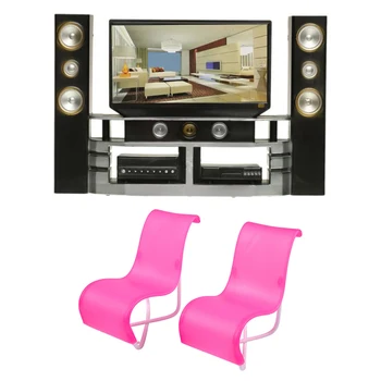 

1 Set Hi-Fi Television TV Doll Furniture Doll House Furniture & 2Pcs Miniature Rocker Chairs Furniture for Dollhouse Beach Rocki