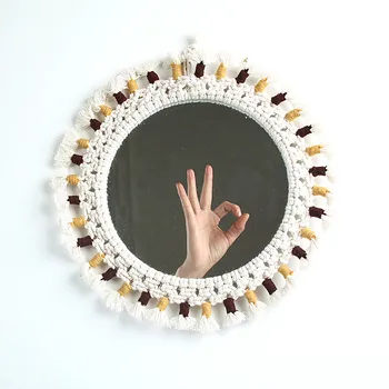 

Bathroom Accessories Shower Make Up Mirror Handmade Cotton Bohomian Bedroom Living Room Decor Circle Wall Macrame Mirrors
