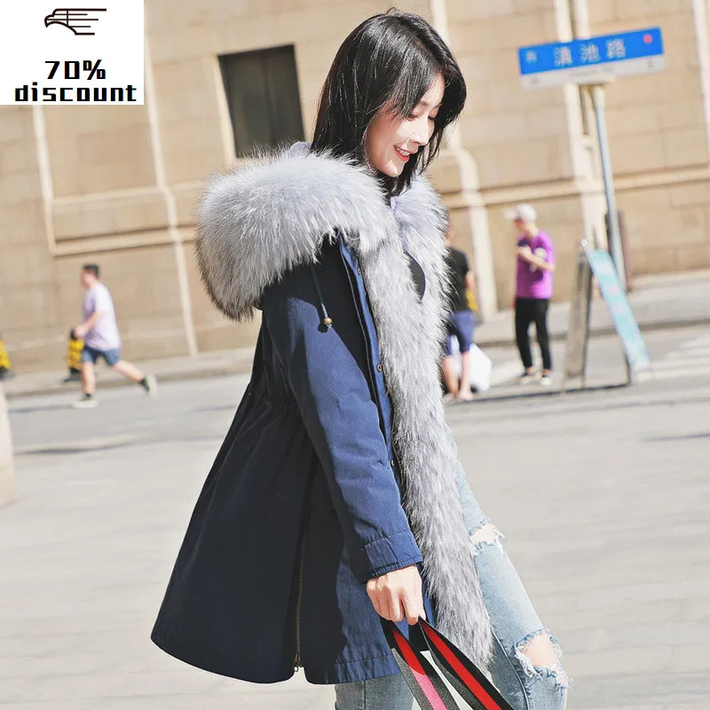 

Natural Rabbit Fur Liner Parka Real Fur Coat Winter Jacket Women Raccoon Fur Collar Warm Long Jackets Chaqueta Mujer MY