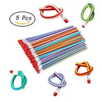 

5 Pieces/Set Flexible Bendy Soft Pencils Colorful Stripe Pencil with Eraser Back to School Art Supplies
