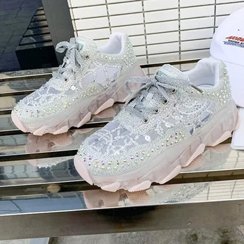 

Luxury Brand Platform Shoes Women Rhinestone Sneakers Women's Chunky Sneakers Sequin Bling Casual Shoes Diamond Trainers Femme