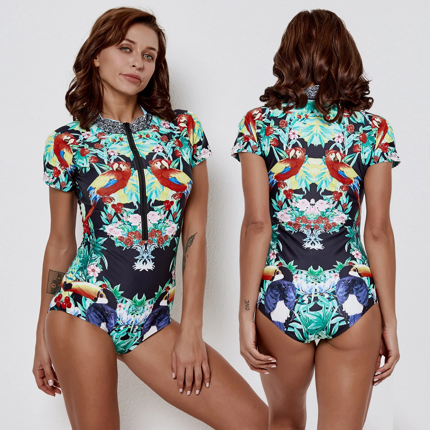 

Women's printed zipper long sleeve Fashion Sexy Bikini Swimsuit