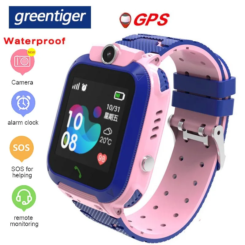 

Greentiger GPS Kids Smart Watch IP67 Waterproof Baby Clock SOS Call Location Locator Tracker Anti Lost Monitor Camera Watch