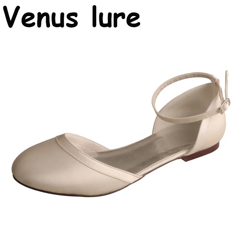 

Customized Comfortable Round Toe Bridal Shoes Flats with Ankle Strap Big Size